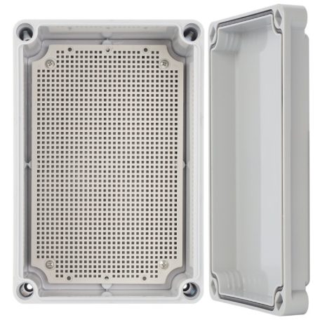 Pulsar AWB382813 ABS ház, 380x280x130, vízálló, műanyag zsanérokkal záródó és alaplappal ellátott