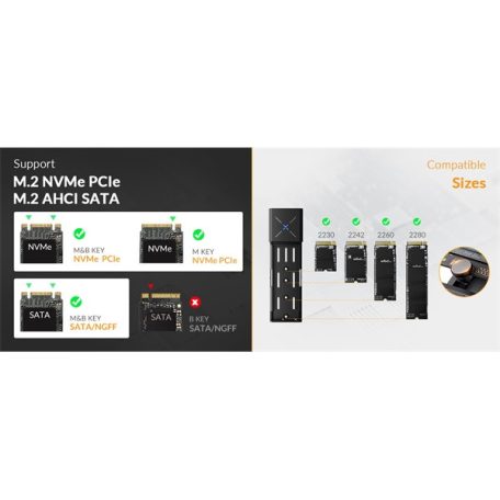 Orico Külső M.2 ház - IDPWM2-G2A-GY (USB-C 3.2 Gen2 -> M.2 NVMe, Max.: 8TB, 10 Gbps)