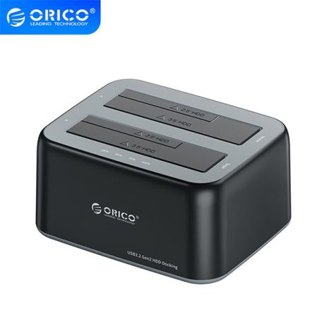 Orico HDD/SSD Dokkoló - 6829C3-C-EU-BK (2x 2,5"/3,5" HDD/SSD -> USB-A, Offline klón funkció, Max.: 36TB, fekete)