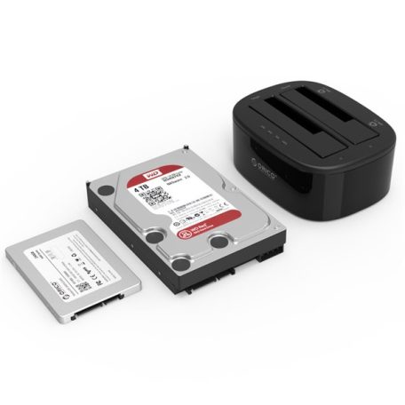 Orico HDD/SSD Dokkoló - 6228US3-C-EU-B/51/ (2x 2,5"/3,5" HDD/SSD -> USB-A, Max.: 16TB, Klón, fekete)