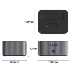   Orico M.2 SSD/HDD Dokkoló - IT28E-C-EU (M.2 NVMe + 2,5"/3,5" HDD -> USB-A/C, Klón funkció, Max.: 10Gbps, szürke)