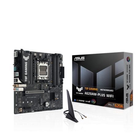 Asus Alaplap - AMD TUF GAMING A620AM-PLUS WIFI AM5 (A620, 4xDDR5 7600+MHz, 1x 2,5 Gb LAN, 2xM.2, 4xSATA3, HDMI+2xDP)