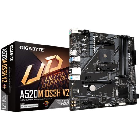 Gigabyte Alaplap - AMD A520M DS3H V2 AM4 (A520M, 4xDDR4 3200MHz, PCI-E, RAID, 4xSATA3, M.2, 6xUSB2.0, 6xUSB3.1)