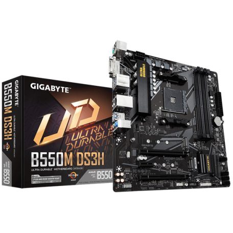 Gigabyte Alaplap - AMD B550M DS3H AM4 (B550, 4xDDR4 4000MHz, RAID, 6xSATA3, M.2, 6xUSB2.0, 6xUSB3.2)