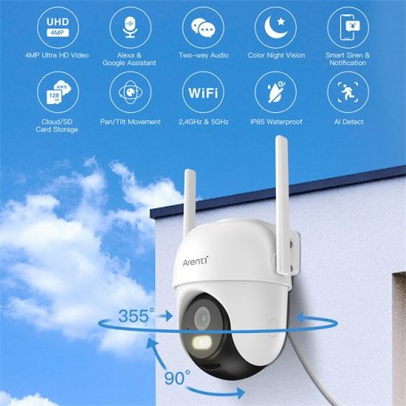 Arenti IP wifi PT dómkamera - OP1 (4MP, 4mm, kültéri, IR10m, microSD, mikrofon, hangszóró)