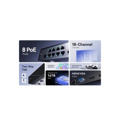   Imou NVR rögzítő - NVR-N118P8-8A0E-P (18 csatorna, 8port PoE; H265, HDMI, VGA, USB, 1x Sata (16TB), Onvif; Hangsz; Mikr)