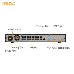   Imou NVR rögzítő - NVR-N236P16-8A0E-P (36 csatorna, 16port PoE; H265, 8MP; HDMI, VGA, USB, 2xSata(16TB); Hangsz; Mikr.)