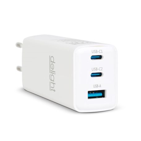 Delight USB-A 20W + Type-C (USB-C)  PD45W adapter 65W (55042), DC 5-20V, gyorstöltéssel, fehér