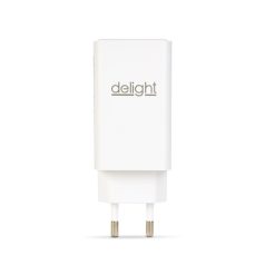   Delight USB-A 20W + Type-C (USB-C)  PD45W adapter 65W (55042), DC 5-20V, gyorstöltéssel, fehér