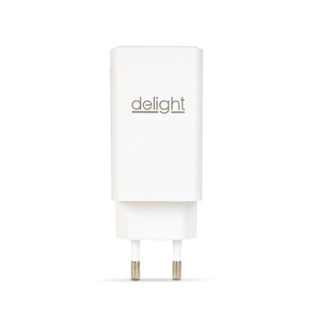 Delight USB-A 20W + Type-C (USB-C)  PD45W adapter 65W (55042), DC 5-20V, gyorstöltéssel, fehér
