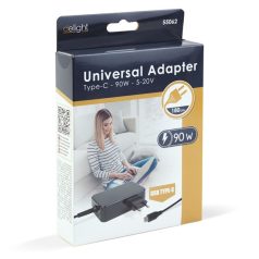   Delight Type-C (USB-C) adapter 90W (55062), DC 5-20V, 1,8 m - fekete