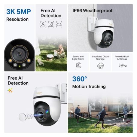 TP-link IP wifi PT dómkamera - Tapo C530WS (DualLight, 5MP, 3,2mm, kültéri IP66, H264, IR+LED30m, SD, mikr., hangsz.)