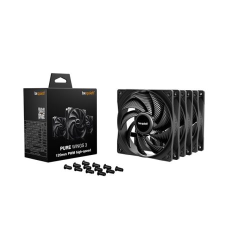 Be Quiet! Cooler 12cm - PURE WINGS 3 120mm PWM HS 3-Pack (2100rpm, 30,9dB, fekete)