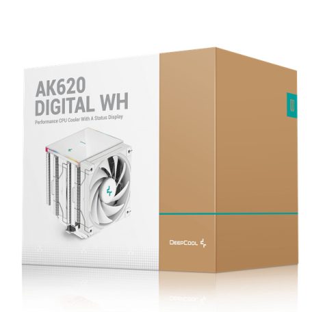 DeepCool CPU Cooler - AK620 DIGITAL SE WH (28 dB; max, 117,21 m3/h; 4pin csatlakozó, 6 db heatpipe, 2x12cm, PWM, RGB)