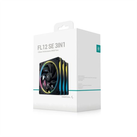 DeepCool Cooler 12cm - FL12 SE (3in1) (28.67dB; max.86,20 m3/h; 3x12cm, 3pin; hydro bearing, ház hűtésre, RGB, PWM)