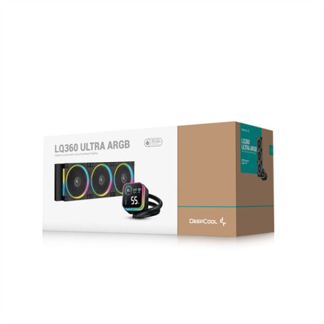 DeepCool CPU Water Cooler - LQ360 ULTRA ARGB (max 35.63dB; max. 124,72 m3/h; 3x12cm, LED kijelző, fekete)