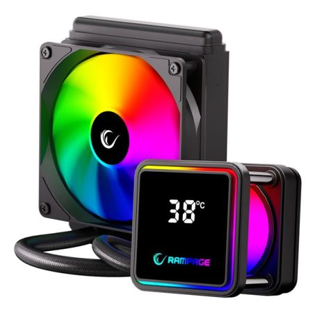 Rampage CPU Water Cooler - INFINITE V120 (Mágneses kijelző, 36,9dB max., 98,54 m3/h; 12cm, A-RGB LED, fekete)