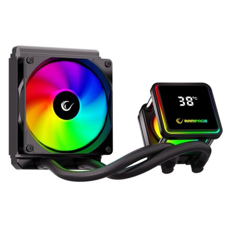 Rampage CPU Water Cooler - INFINITE V120 (Mágneses kijelző, 36,9dB max., 98,54 m3/h; 12cm, A-RGB LED, fekete)