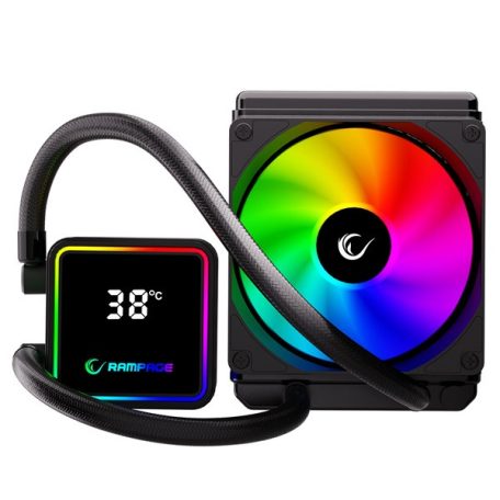 Rampage CPU Water Cooler - INFINITE V120 (Mágneses kijelző, 36,9dB max., 98,54 m3/h; 12cm, A-RGB LED, fekete)
