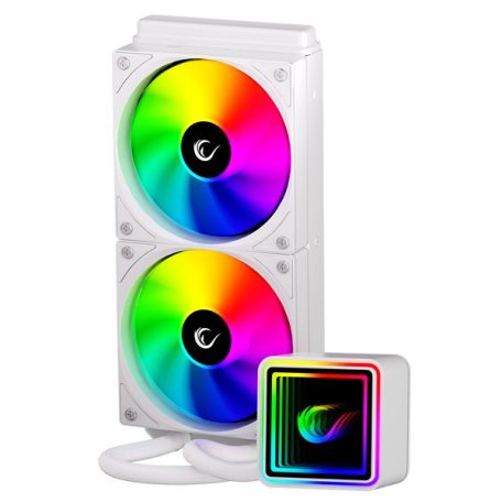 Rampage CPU Water Cooler - INFINITE V240 (Mágneses kijelző, 36,9dB max., 98,54 m3/h; 2x12cm, A-RGB LED, fehér)