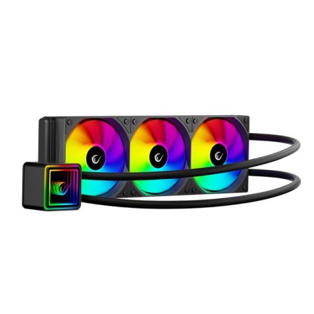 Rampage CPU Water Cooler - INFINITE V360 (Mágneses kijelző, 36,9dB max., 98,54 m3/h; 3x12cm, A-RGB LED, fekete)
