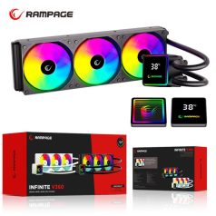   Rampage CPU Water Cooler - INFINITE V360 (Mágneses kijelző, 36,9dB max., 98,54 m3/h; 3x12cm, A-RGB LED, fehér)