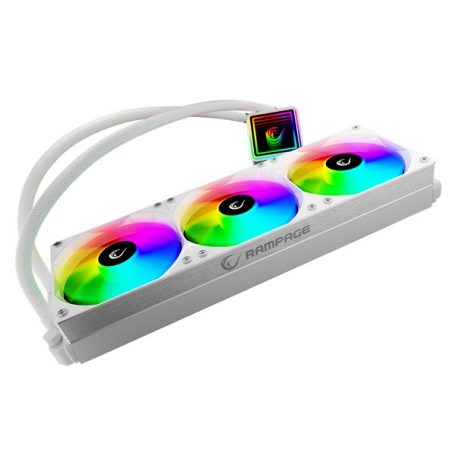 Rampage CPU Water Cooler - INFINITE V360 (Mágneses kijelző, 36,9dB max., 98,54 m3/h; 3x12cm, A-RGB LED, fehér)