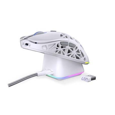 Endorfy Wireless Egér - LIV Plus Onyx White (Honeycomb, 26 000 DPI, ARGB, PixArt PAW3395, optikai, fehér) + dokkoló