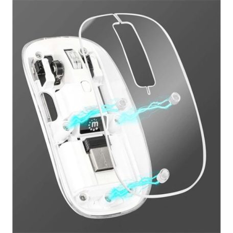 Manhattan Egér - Vezetéknélküli, RGB LED, átlátszó design, (Optikai, 1600dpi) Fehér