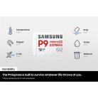 Samsung MicroSD kártya - 512GB MB-MK512T/WW (P9, Class10, PCIe Gen3.0x1, NVMe 1.3, SD 7.1, UHS-I)