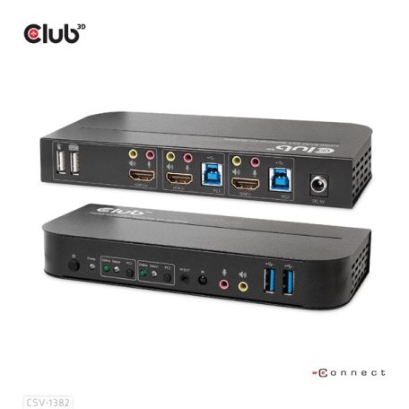 Club 3D KVM Switch - CSV-1382 (Dual HDMI, 4K60Hz, USB, PC KVM funkció, HDR, 3D támogatás)