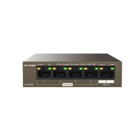 IP-COM Switch PoE - G1105PD (5x1Gbps; 4 af/at PoE+ port; 30W; 1xPoE-In, 4xPoE-Out)