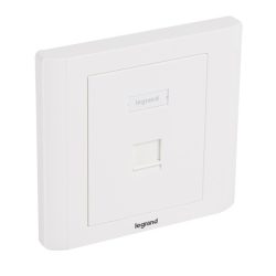 Legrand süllyesztett szerelvény - 1xRJ45 keystone port fogadására egyenes fehérburkolattal és kerettel címketartóval