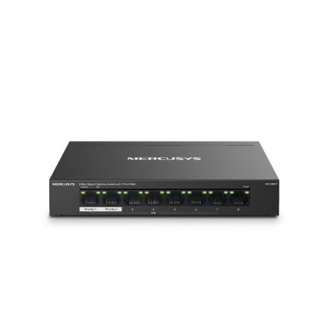 Mercusys Switch  PoE - MS108GP (8 port 1Gbps; 7 af/at PoE+ port; 65W; 250m; fém ház)