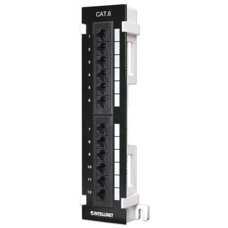 Manhattan Patch panel - Falra szerelhető, CAT6 UTP árnyékolatlan patch panel,  12 portos, 10" 1U, Fekete