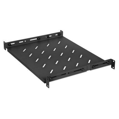 Manhattan Rackszekrény polc - 714082 (19", 1U, fix rögzítés, változtatható sínekkel: 350 - 550 mm mély, 20kg, fekete)