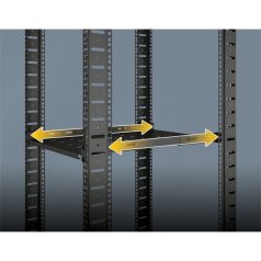   Manhattan Rackszekrény polc - 714082 (19", 1U, fix rögzítés, változtatható sínekkel: 350 - 550 mm mély, 20kg, fekete)