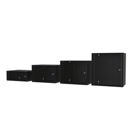 S-Link Rackszekrény - 12U 19" fali kivitel (530x440x400mm, ablakos, Flatpack, Fekete)