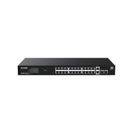 Tenda Switch Menedzselhető PoE - TEG2228P-24-410W (24x1Gbps + 2x1Gbps Uplink + 2xSFP;  24af/at PoE+ port; 410W; rack)