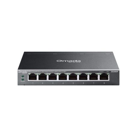 TP-Link Switch Menedzselhető PoE - ES208GP (Omada; 8x 1Gbps; 8x af/at PoE+ port; 64W)