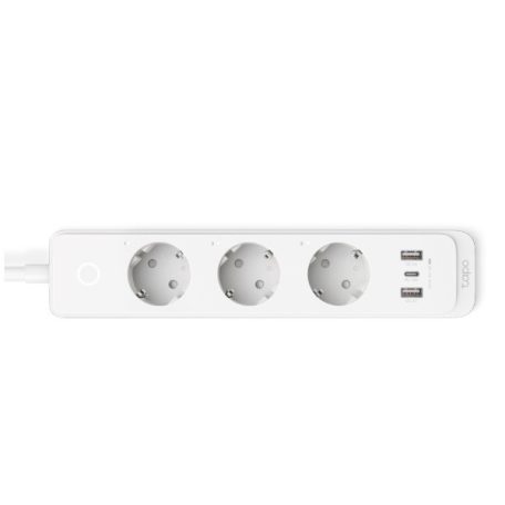 TP-Link Okos Elosztósor - Tapo P300 (230V-10A; 2,4GHz; BT; 3x külön kapcsolható aljzat; 1,5m kábel; 2xUSB; 1xUSB-C)
