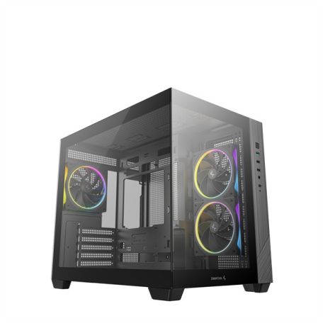 DeepCool Számítógépház - CG330 3F (fekete, ablakos, 3x12cm A-RGB, BTF, mATX, 2xUSB3.0, 1xUSB2.0)