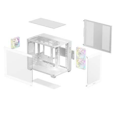 DeepCool Számítógépház - CG330 3F WH (fehér, ablakos, 3x12cm A-RGB, BTF, mATX, 2xUSB3.0, 1xUSB2.0)