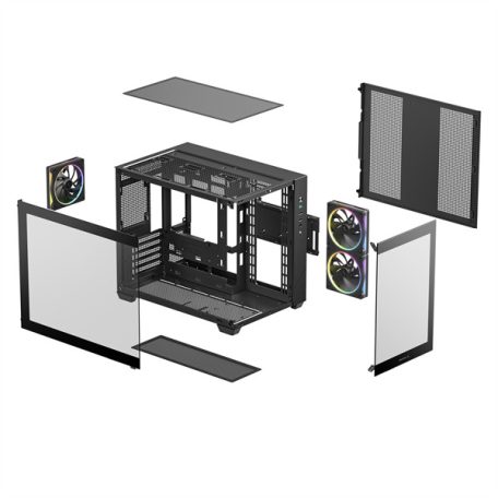 DeepCool Számítógépház - CG330 3F (fekete, ablakos, 3x12cm A-RGB, BTF, mATX, 2xUSB3.0, 1xUSB2.0)