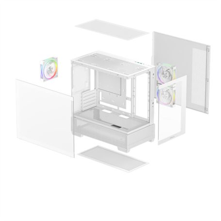 DeepCool Számítógépház - CG380 3F WH (fehér, ablakos, 3x12cm A-RGB, BTF, mATX, 2xUSB3.0, 1xUSB2.0)