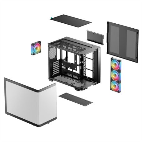 DeepCool Számítógépház - CG530U 4F (fekete, ablakos, 4x12cm A-RGB, BTF, ATX, 2xUSB3.0, 1xUSB2.0)