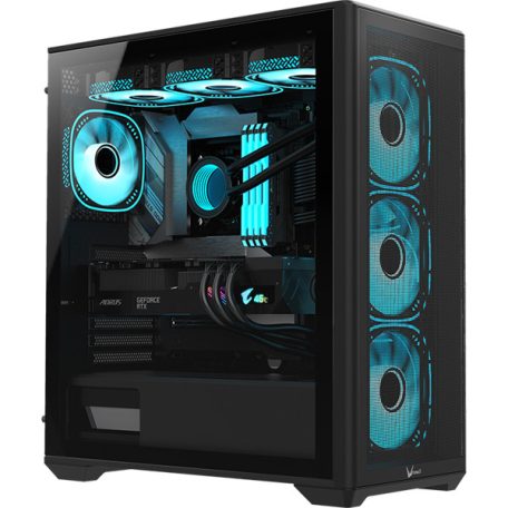 Formula Számítógépház - AirPower G5 Plus Black (fekete, ablakos, 4x12cm venti, EATX, 2xUSB3.0, 1xType-C)
