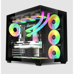   KEEP OUT Számítógépház - XC-800 PRO (fekete, ablakos, 4x12cm ARGB venti, microATX, 2xUSB2.0, 1xUSB3.0)