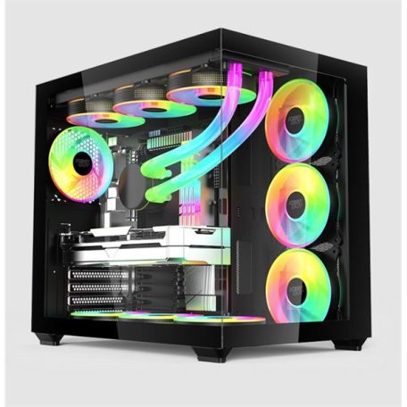 KEEP OUT Számítógépház - XC-800 PRO (fekete, ablakos, 4x12cm ARGB venti, microATX, 2xUSB2.0, 1xUSB3.0)