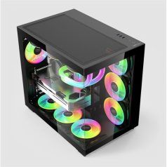   KEEP OUT Számítógépház - XC-800 PRO (fekete, ablakos, 4x12cm ARGB venti, microATX, 2xUSB2.0, 1xUSB3.0)